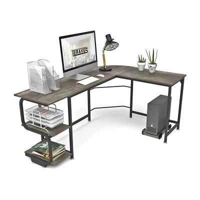 Reversible L Shaped Desk with Shelves Round Corner Computer Desk Gaming Table Workstation for Home Office