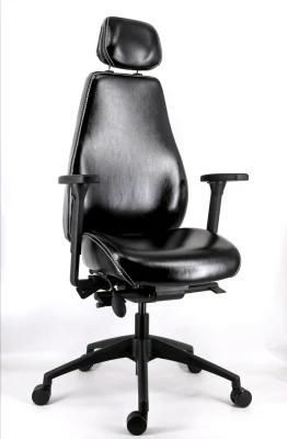 340mm Nylon Base PU Castor Bonded Leather Upholstery for Seat and Back with 3D Arms and Adjustable Headrest Chair