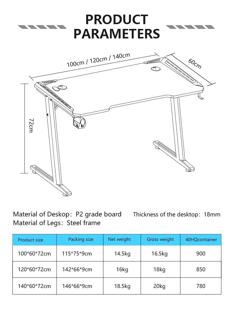 Aor Esports Customizes Furniture Bedroom RGB LED Light Student Laptop Desktop Dormitory Study Computer Table Gamer Competitive Chair Gaming Desk for Home Office