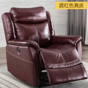 Wine-Colored Real Leather Attractive Soft Sofa High Back Electric Recliner