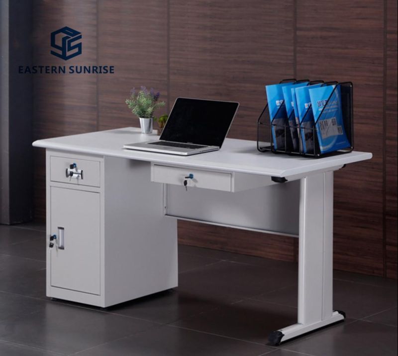 MDF Top 2 Drawer 1 Cabinet Pedestal Metal Computer Desk
