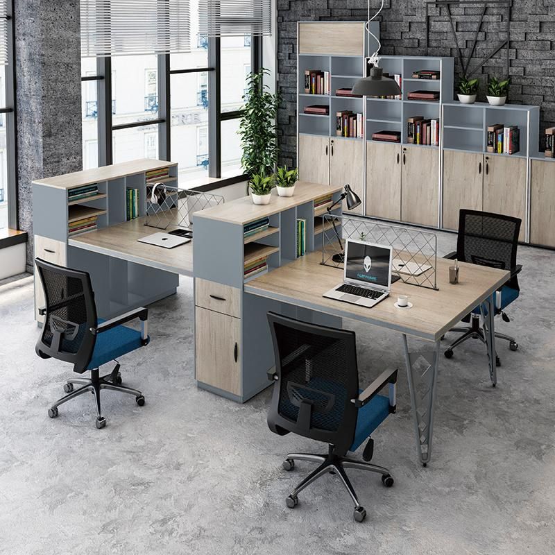 Modern Melamine Board Steel Partition Office Workstation Furniture with Storage Cabinet