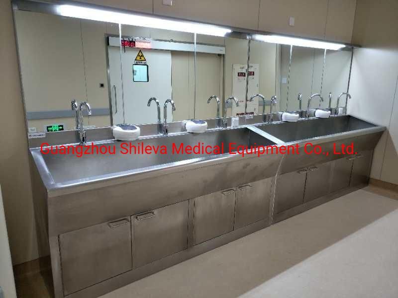 Hospital Stainless Steel Hand Washing Medical Surgical Sink with Sensor Taps