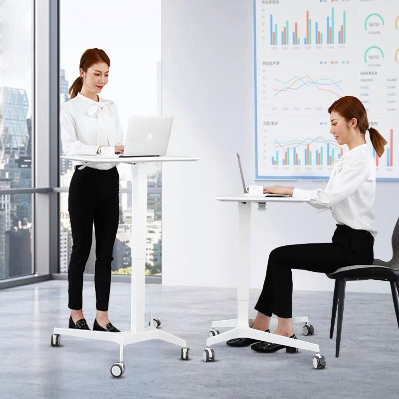 Mobile Standing Desk Height Adjustable Pneumatic Rolling Sit Stand Desk Converter Small Laptop Desk Cart Riser for Home Office