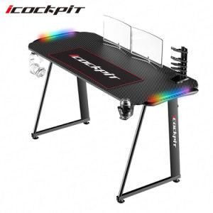 Icockpit Metal Legs Computer Desk Gaming Table RGB LED Lights PC Computer Gaming Desk