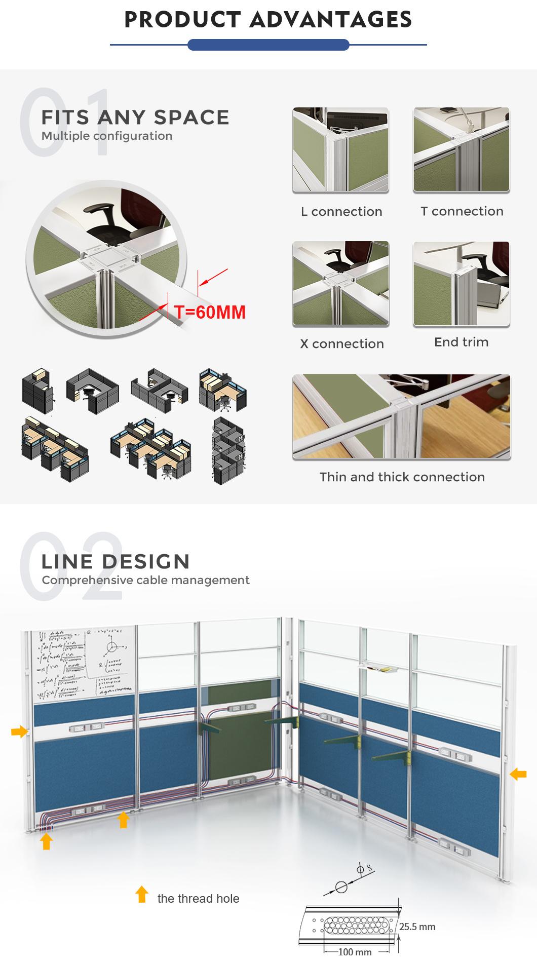 Modernest New Office Aluminum Profile Partition Desk Workstation with Desktop Partition