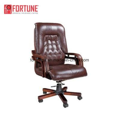 2019 Factory Price Luxury Executive Wooden Frame Swivel Genuine Leather Office Chair