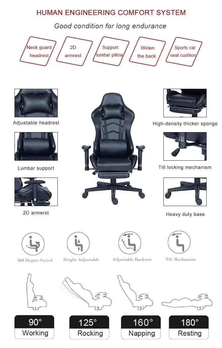 Ergonomic Leather Office Racing PC Computer Gaming Chair with Footrest