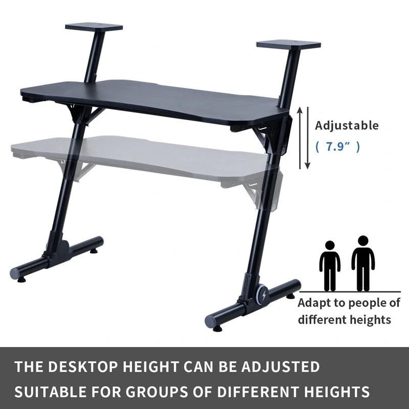 Z-Shaped PC Gaming Computer Desk Workstation with Carbon Fiber Surface and Headphone Hook