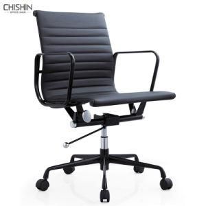 Eames Black White Leather Swivel School Manager Staff Chair with Wheels