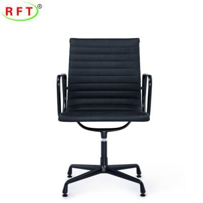 Premium Black Painting Frame Ribbed PU Genuine Leather Furniture Computer Chair
