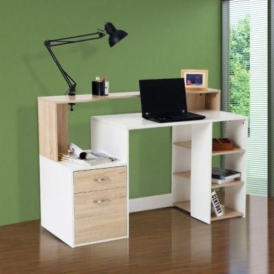 Amazonsfurntiure 55&quot; Multi-Shelf Dorm and Home Office Desk Oak-White