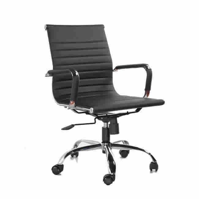 PU Ribbed Faux Leather Swivel Work Executive Office Chair Ergonomic