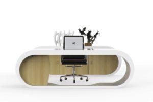 Oval Clock Shape Wooden Office Furniture Information Table Reception Desk