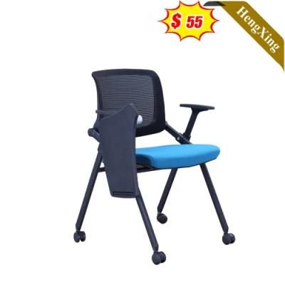 Simple Design Office Furniture Blue Fabric Black Mesh Training Chairs with Writing Tablet School Student Chair