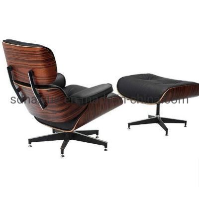 Good Price for Rosewood Style Lounge Chair and Ottoman Genuine Leather Armchair Black