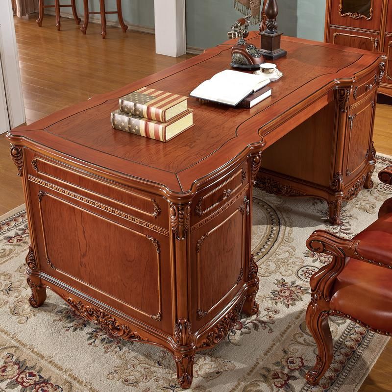 Executive Table with Wood Bookcase for Home Office Furniture