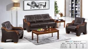 Leisure Popular Hotel Waiting Office Leather Sofa with Wooden Armrest