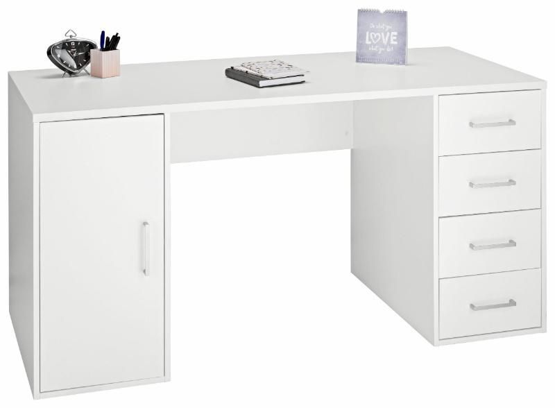 Customized White Wood Computer Table with Storage Cabinet