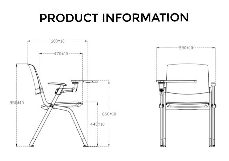 Huashi Manufacturer School College Chair Student Study Writing Board Pad Folding Chairs