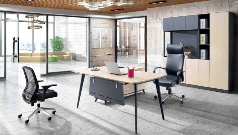 Fashion Oak Iron Leg Melamine Computer Boss Office Furniture Table