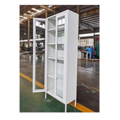 Fas-018 Lockable Office Tool Cupboard Metal Filing Cabinet with 2 Glass Door