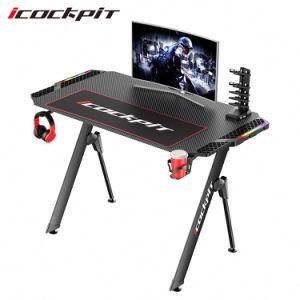 Icockpit New Design Computer Desk Modern Gaming Desk with RGB Lights Extansion Shelf for Gamers