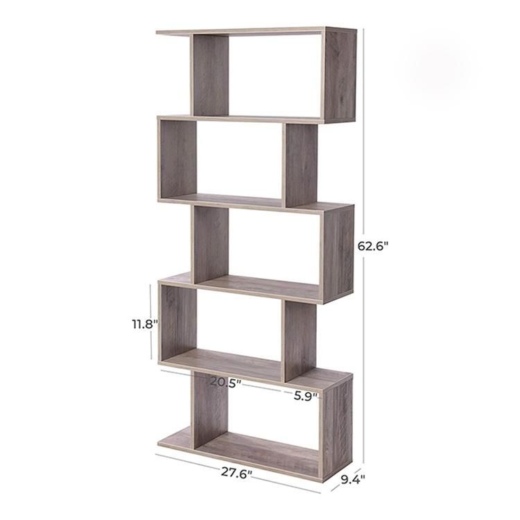 Standing Wooden Bookshelf with 5 Tiers