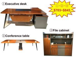 Promotion Three in One Set Office Furniture with Executive Desk Meeting Table File Cabinet