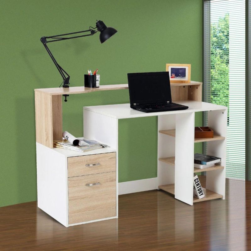 Amazonsfurntiure 55" Multi-Shelf Dorm and Home Office Desk Oak-White