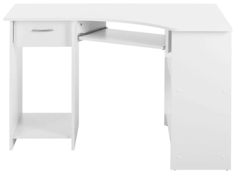 White Wood Computer Table, Desktop Computer Desk with Two Tiers Shelf