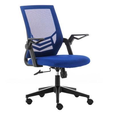 Black Frame Blue Mesh Office Cheap Chair with Flip Armrest