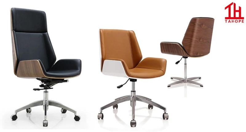 Ergonomic Bend Wood Furniture Adjustable Recliner Leather Office CEO Executive Chair