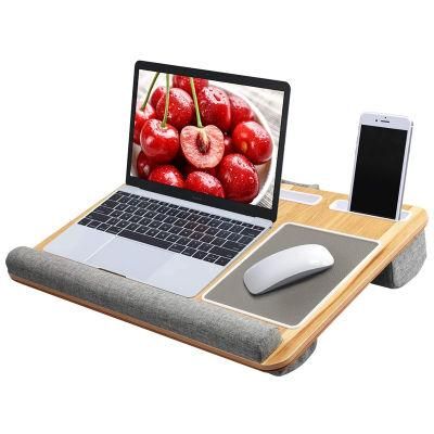 Multifunctional Laptop Desk with Soft Cushion Bamboo Surface Laptop Stand
