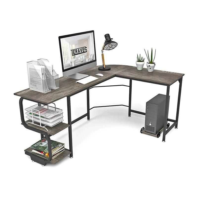 Reversible L Shaped Desk with Shelves Round Corner Computer Desk Gaming Table Workstation for Home Office