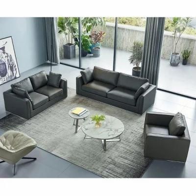 Stainless Steel Frame Black Leather Office Sofa