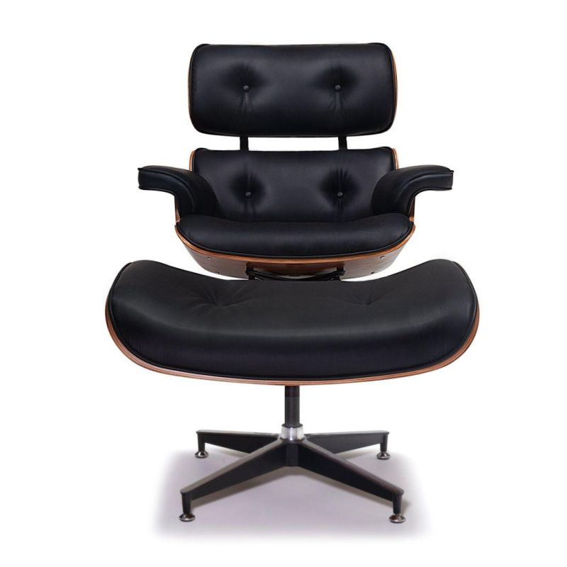 New Design Living Lounge Chair with Ottoman Soft Italian Leather Rosewood Walnut Wood