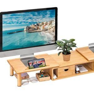 Adjustable Potable Bamboo Monitor TV Desk Stand with Drawer