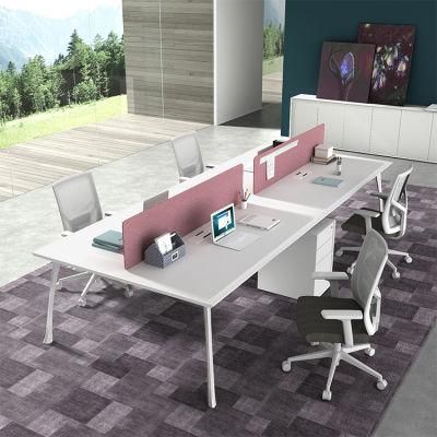 Foshan Commercial Furniture Simple Steel Frame Concise Easy Fitting 4 Seat Office Desk with Drawer