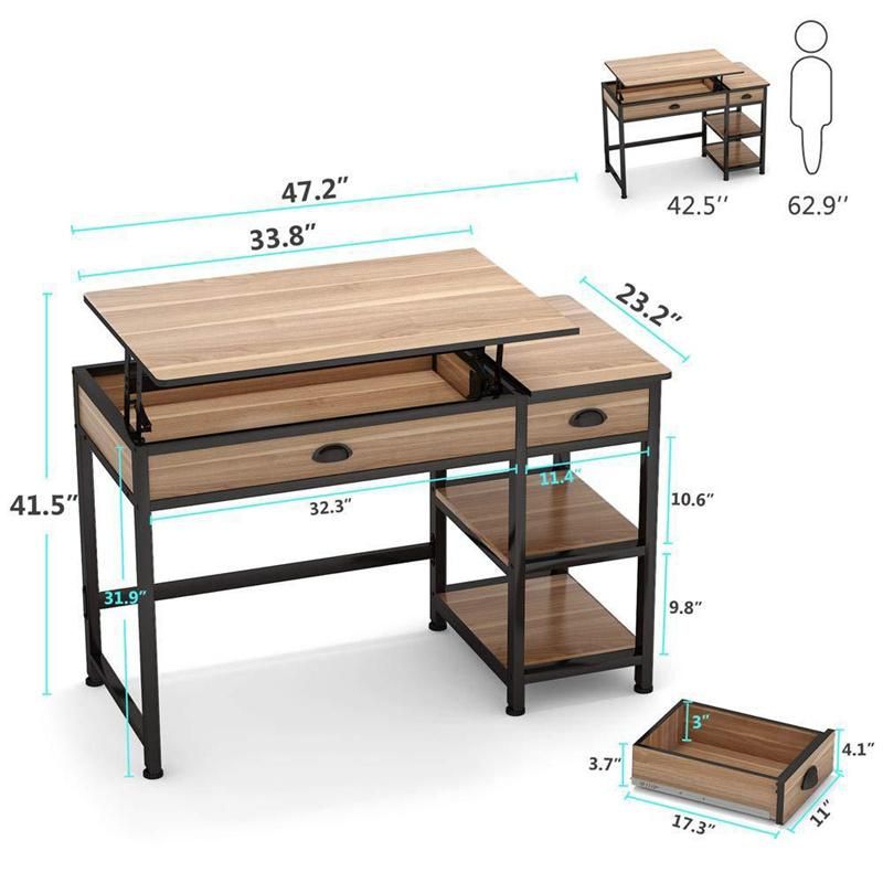 Living Room Study Office Steel Wood Structure with Lifting Table Computer Desk 0301