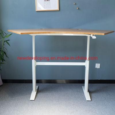 Home Office Height Adjustable Lifting Metal Desk with Bamboo Top
