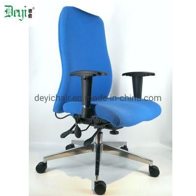 Middle Back Blue Fabric Upholstery Functional Frame with PU Adjustable Arm Aluminium Base Office Chair