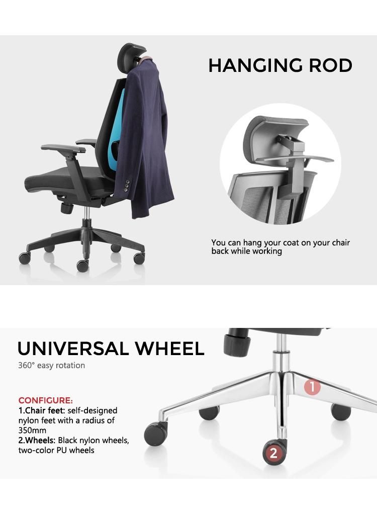 New Anti-UV Fashionable Gray Frame Office High Back Ergonomic Mesh Chairs