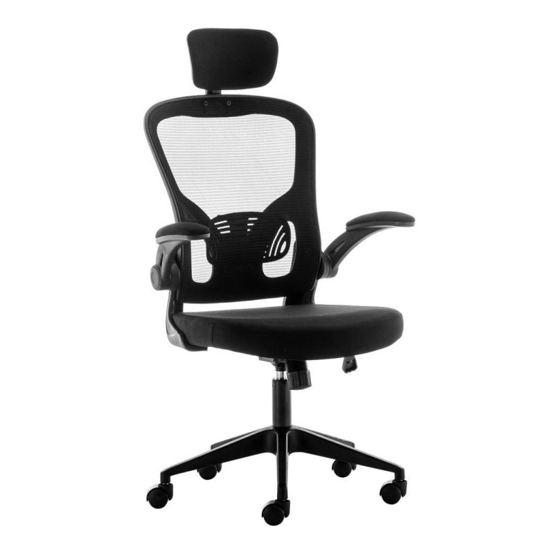 Computer Desk Chair with Lumbar Support Adjustable Headrest and Flip-up Arms Black Home Office High Back Chairs