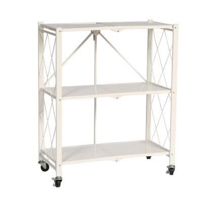 Strong/Foldable 3 Tiers Household Book Shelf Metal Storage Shelving with Wheels