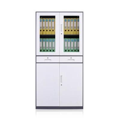 Cheap Price Steel Office File Cupboard Metal Storage Cabinet with Glass Doors