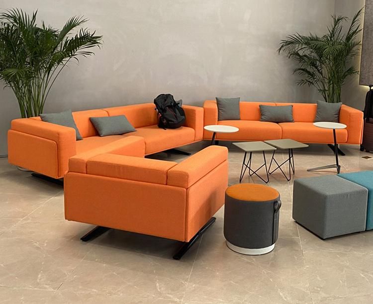 High-End Artificial Leather Orange 1-3 Seat Elegant Sofa Set