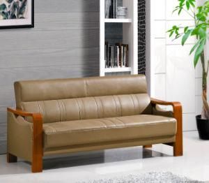 Fashionable Simple Solid Wood Armrest PU Office Waiting Sofa 3 Seater