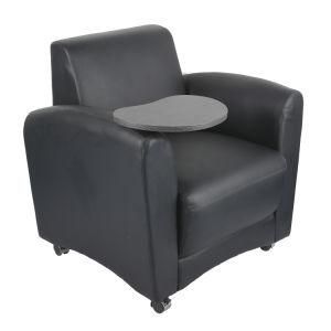 Modern Office Guest Chair with Tablet Armrest and Black PU Upholstered