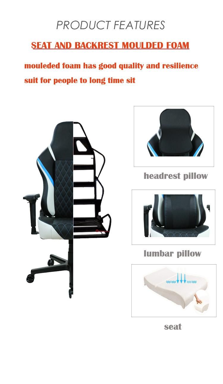 PU Leather High Back Black Sillar Gaming Chair with Lumbar